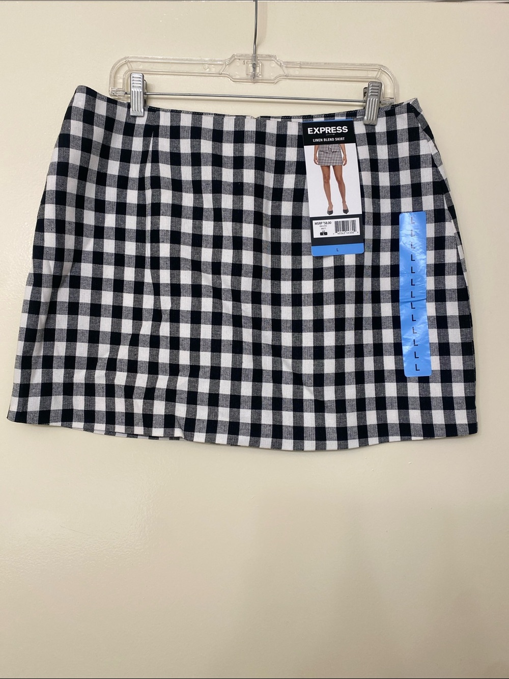 Express Linen Blend Black and White Gingham Mini Skirt